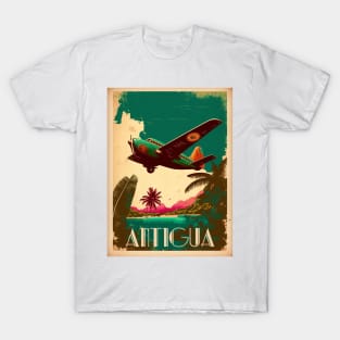 Antigua Caribbean Plane Vintage Travel Art Poster T-Shirt